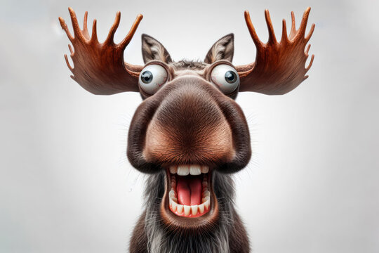 Photo shocked moose with bulging eyes portrait on a white background. ai generative