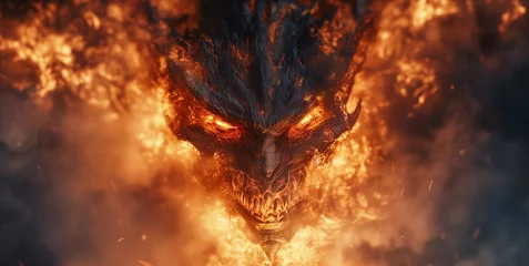 Tuinposter Fiery head of a evil monster in the fire © Marc Andreu