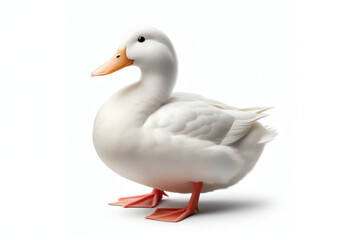 Fototapeta premium White duck isolated on solid white background. ai generative