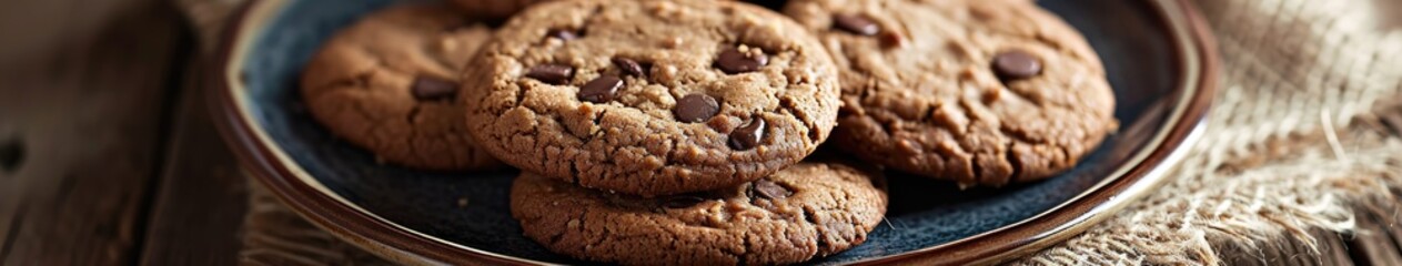 Tasty cookies on a plate on table, cozy atmosphere