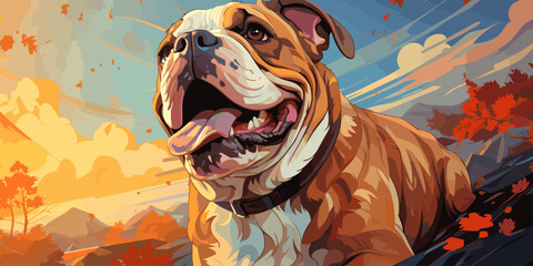 portrait of cute english bulldog vector flat bright color