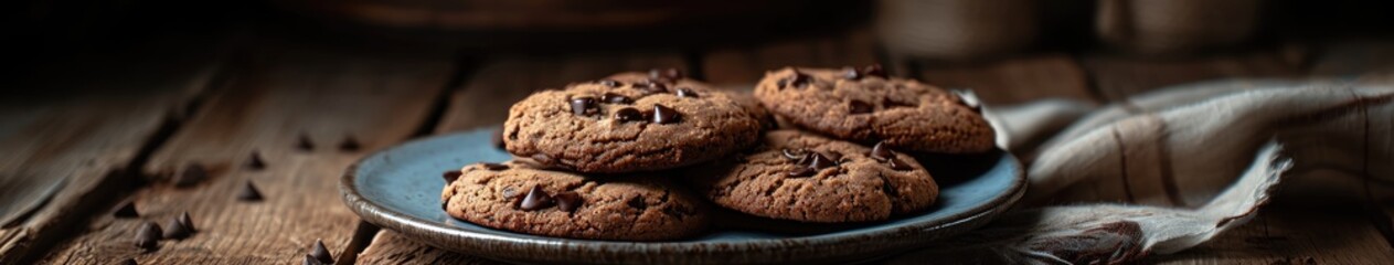 Tasty cookies on a plate on table, cozy atmosphere