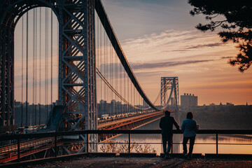 View of George Washington bridge from Fort Lee Park, New Jersey, USA.