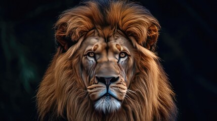 Naklejka premium Close Up of Lions Face on Black Background