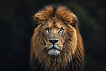 Close-Up of Lions Face on Black Background