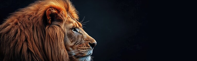 Naklejka premium Lion portrait on dark background