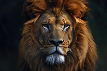Naklejka premium Lion portrait on dark background