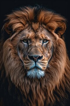 Lion portrait on dark background