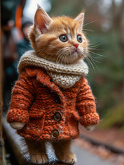 Beautiful cat dressed in knitted woolen clothes generative ai