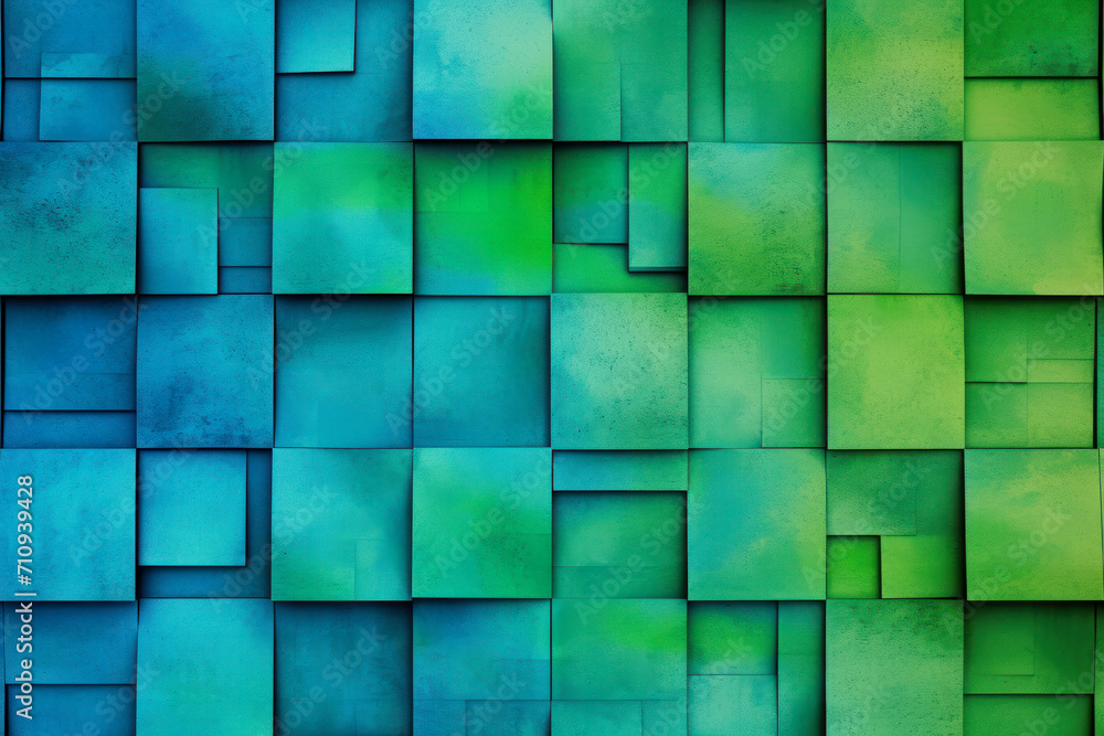 Poster create a pattern of squares with a gradient of blue and green colors