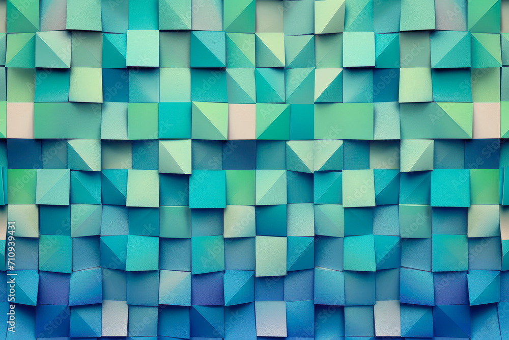 Poster create a pattern of squares with a gradient of blue and green colors