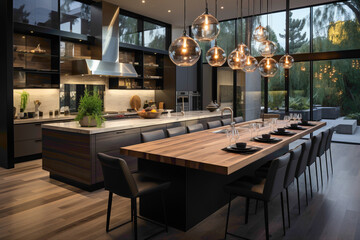 Fototapeta na wymiar A modern kitchen with a minimalist approach, utilizing sleek materials and clean lines to create a contemporary culinary space.