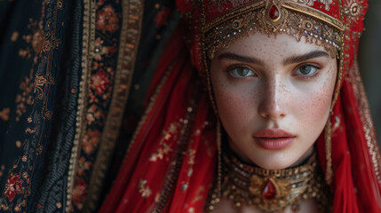 Fototapeta na wymiar Beautiful young turkish ottoman girl with traditional clothing.