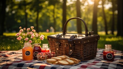 Picnic in the park with a view of the sunset
