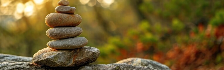 Fototapeta na wymiar Stacked stones in natural scenery, zen style