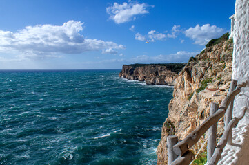 Landscape of the sea horizon and cliffs of Menorca.