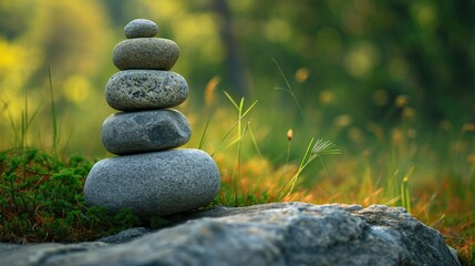 Obraz na płótnie Canvas Stacked stones in natural scenery, zen style