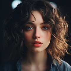 Fototapeta premium Portrait of a young woman with curly hair