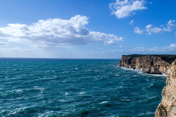 Fototapeta na wymiar Landscape of the sea horizon and cliffs of Menorca.