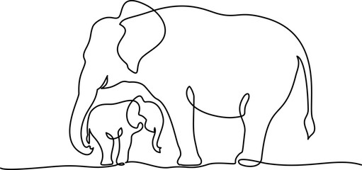 Elephant mother with baby cub. Family love. Mothers day concept.