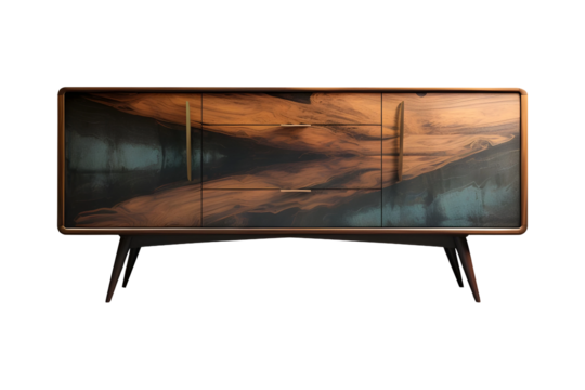 Modern Black and brown wooden sideboard or credenza isolated on transparent and white background