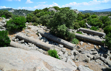 The Ancient Column Hearths in Yahyacavus Village in Canakkale, Turkey, have survived to the present...