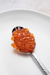 fresh, delicious red caviar. Close-up