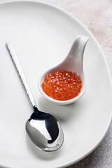 fresh, delicious red caviar. Close-up