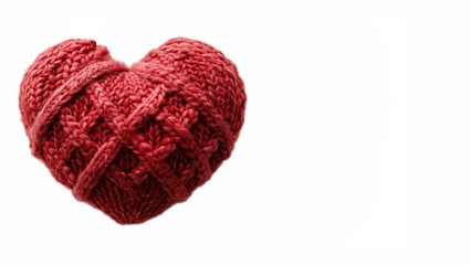 Red knitted heart isolated on white background with copy space