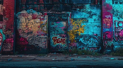 Abandoned Brick Building Covered in Graffiti