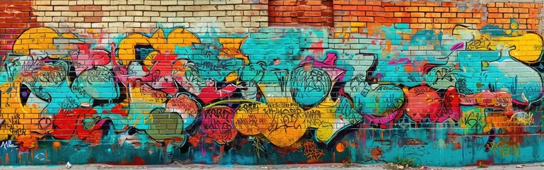 Colorful Graffiti Adorning a Brick Wall
