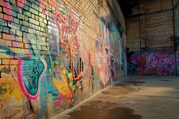 Colorful Graffiti Adorns a Brick Wall