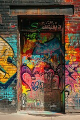Obraz premium Wall with colorful graffiti in a brick building