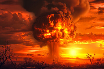 Massive Explosive Blast With Billowing Smoke Cloud - obrazy, fototapety, plakaty