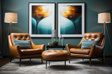 Elevate your space with the simplicity of brown and teal chairs. 