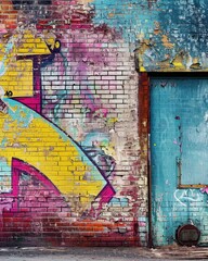 Obraz premium Wall with colorful graffiti in a brick building