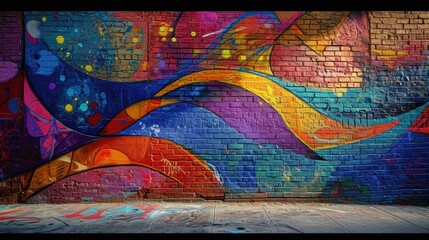 Fototapeta premium Wall with colorful graffiti in a brick building