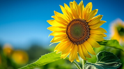 field of blooming sunflowers on a background sunset