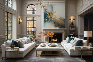 Experience the height of elegance in a living room furnished with the most luxurious pieces,...