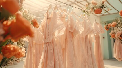 Luxurious wedding dresses bathed in natural sunlight. Generative AI
