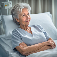 Fototapeta na wymiar elderly gray-haired woman lying on a bed in a hospital