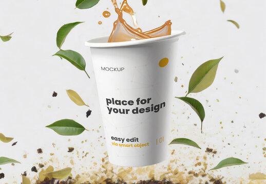 Cup of Tea Mockup with Leaves 03