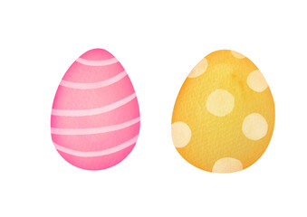 watercolor set of two cute Easter eggs decorated with ornaments on transparent background. collection of clip art and cut out Paschal illustrations. religious holiday of Easter