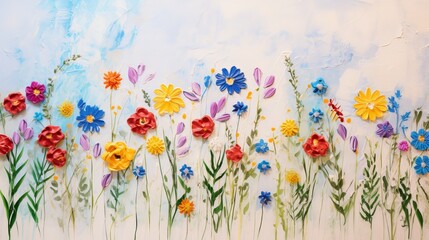 A wall with texture and a floral finger painting