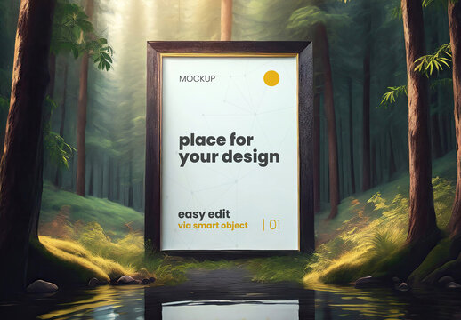 Frame Poster Mockup in the Forest 07