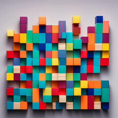 Arrangement of vibrant wooden blocks in a wide format, hand-edited for visual appeal. 

