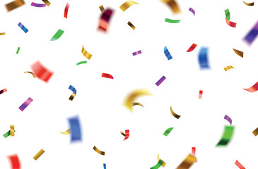 Vector realistic colorful flying confetti streamers, celebration, party, decorative background