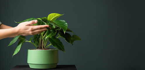 Female hands gardener taking care houseplants, closeup. Home gardening, greenery at home, love for plants, hobby concept. Copy space, empty space for text. - 710946080