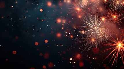 Fototapeta premium Fireworks. Colorful celebration fireworks isolated on a black sky background. From below, shot of wonderful and vivid fireworks exploding. Burst. Firework. Overlay. 