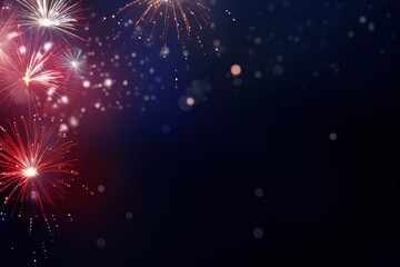 Obraz premium Fireworks. Colorful celebration fireworks isolated on a black sky background. From below, shot of wonderful and vivid fireworks exploding. Burst. Firework. Overlay. 